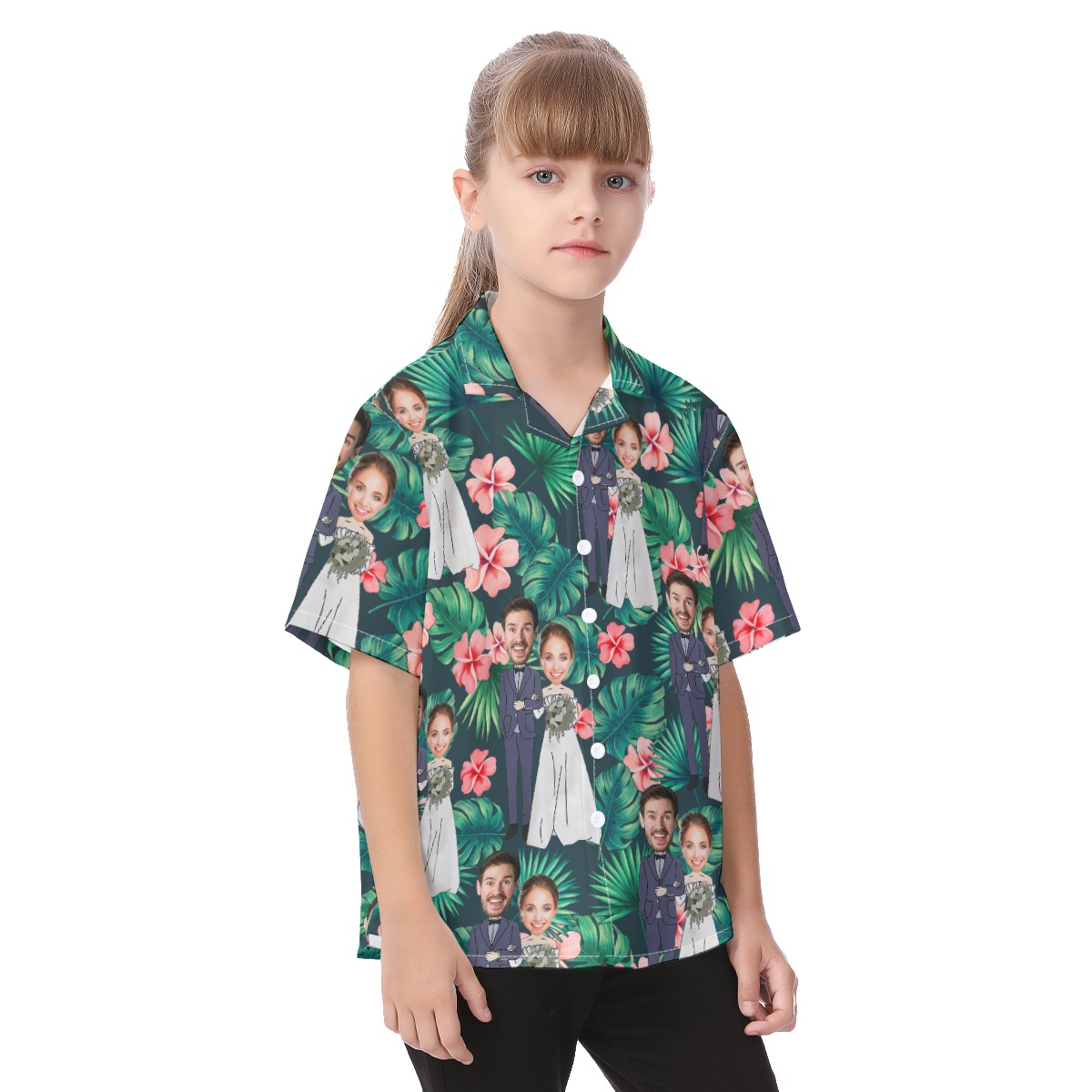 Custom Face Couple Wedding Hawaiian Shirt For Kids