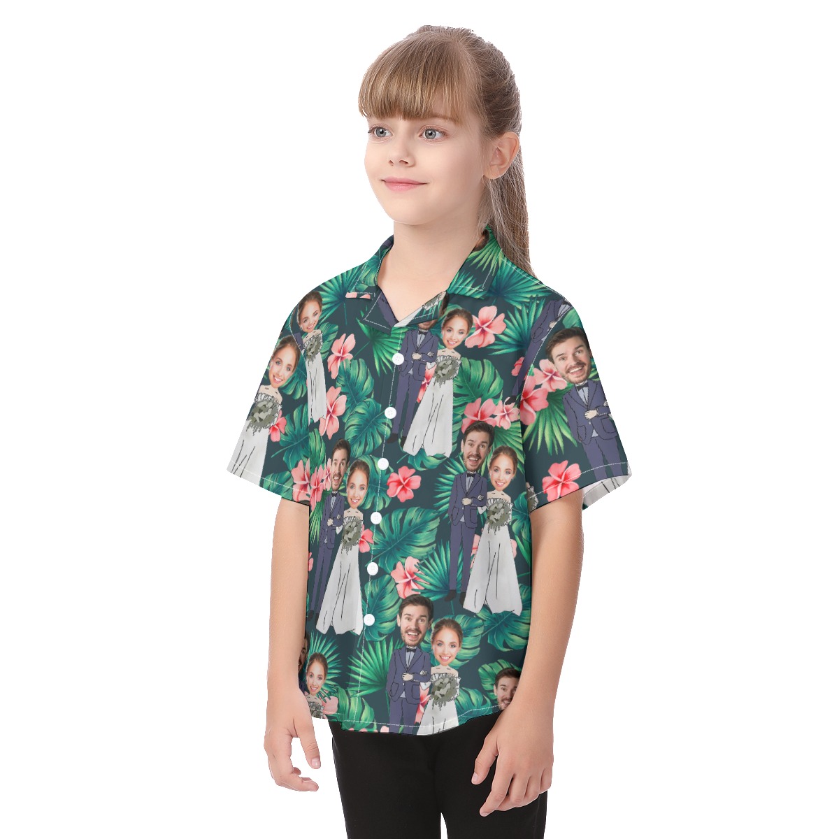 Custom Face Couple Wedding Hawaiian Shirt For Kids