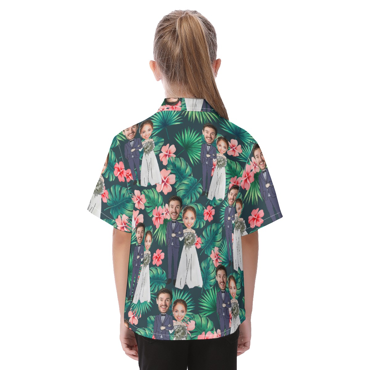 Custom Face Couple Wedding Hawaiian Shirt For Kids