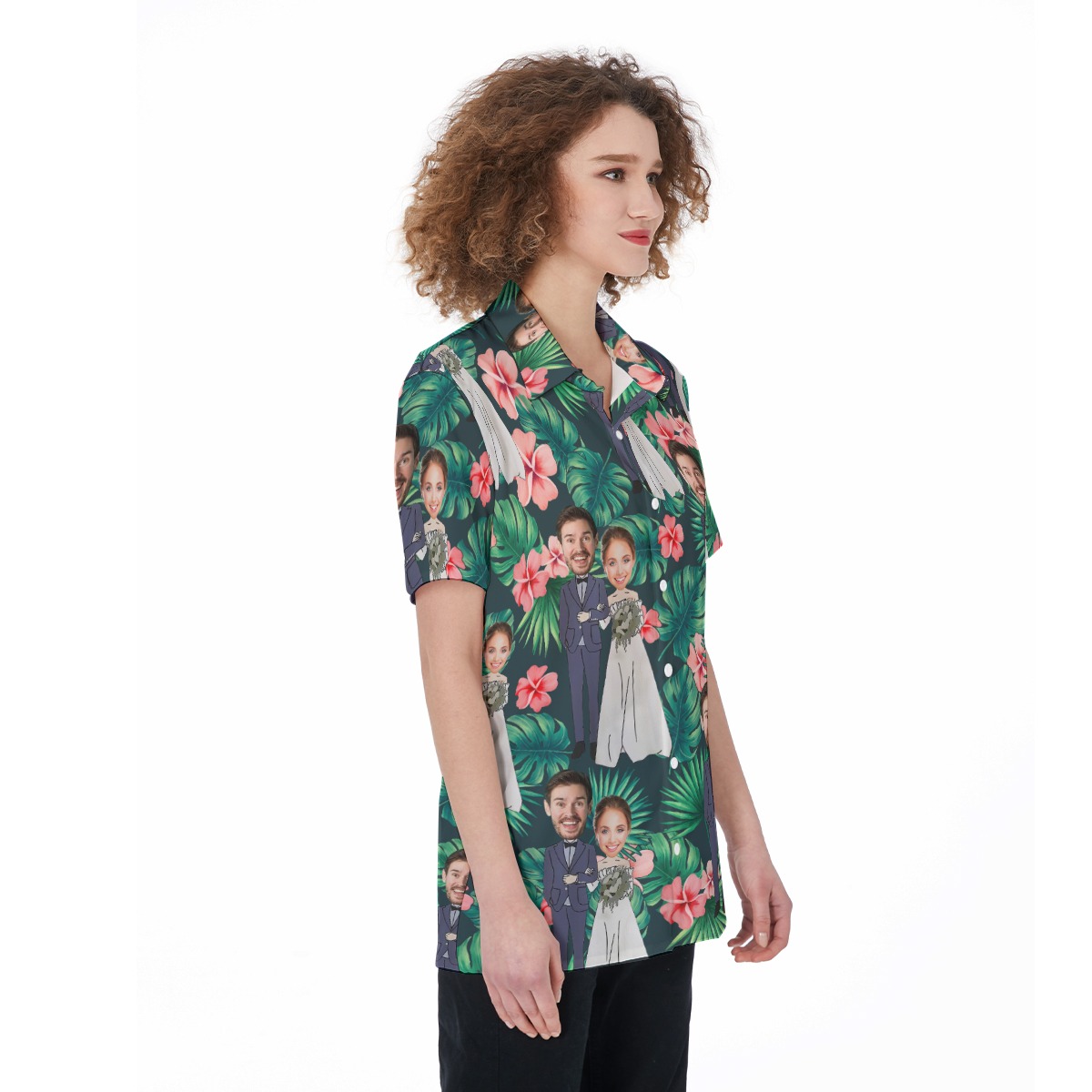 Custom Face Couples Wedding Women's Hawaiian Shirt