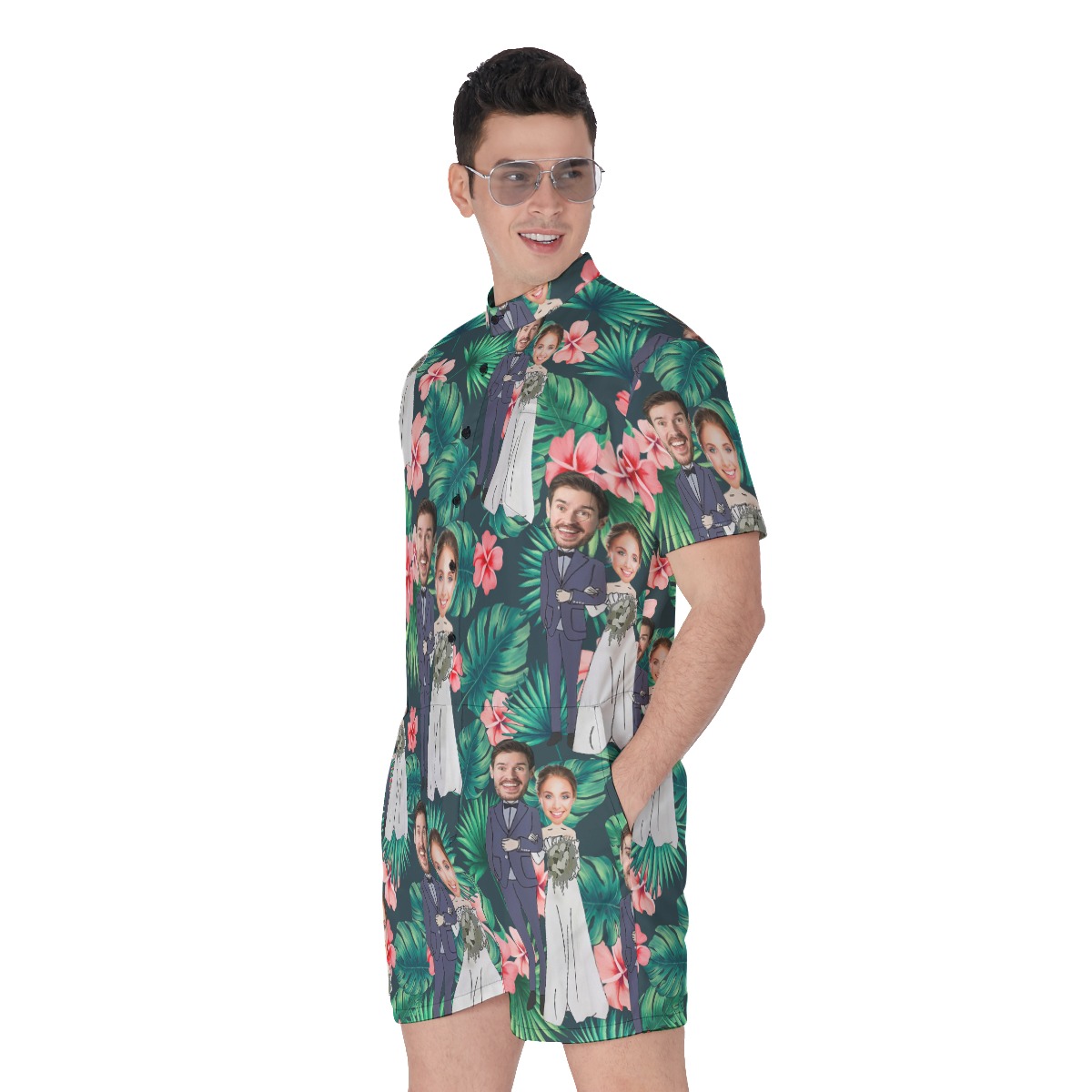 Custom Face Couples Tropical Romper For Men