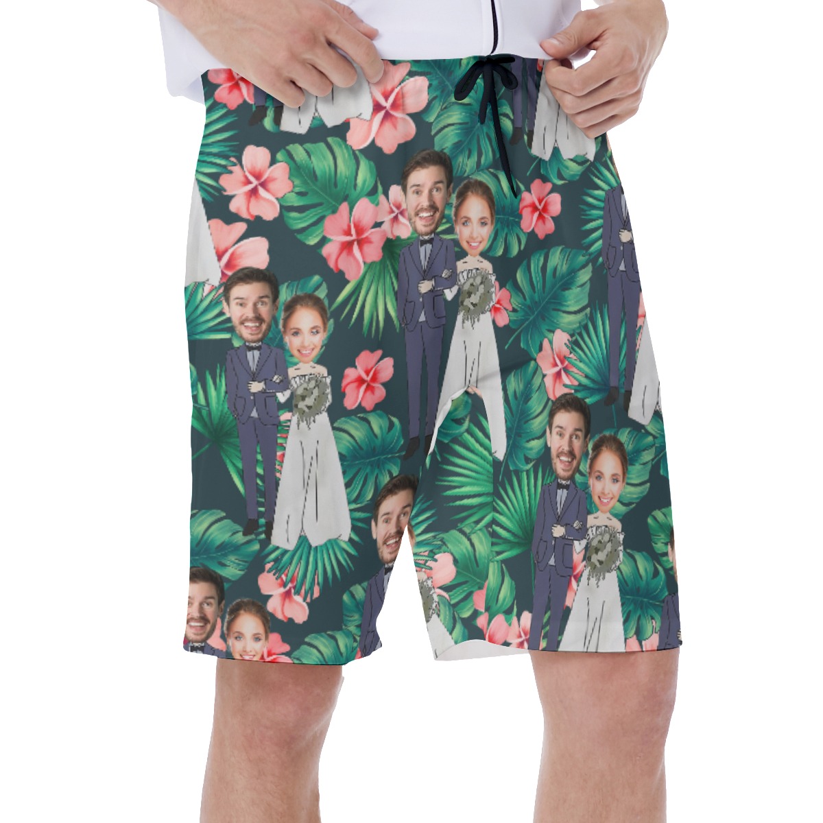 Custom Face Couples Men's Hawaiian Swim Trunks