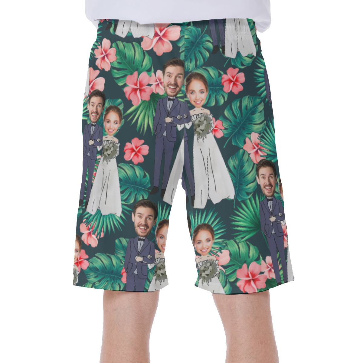 Custom Face Couples Men's Hawaiian Swim Trunks
