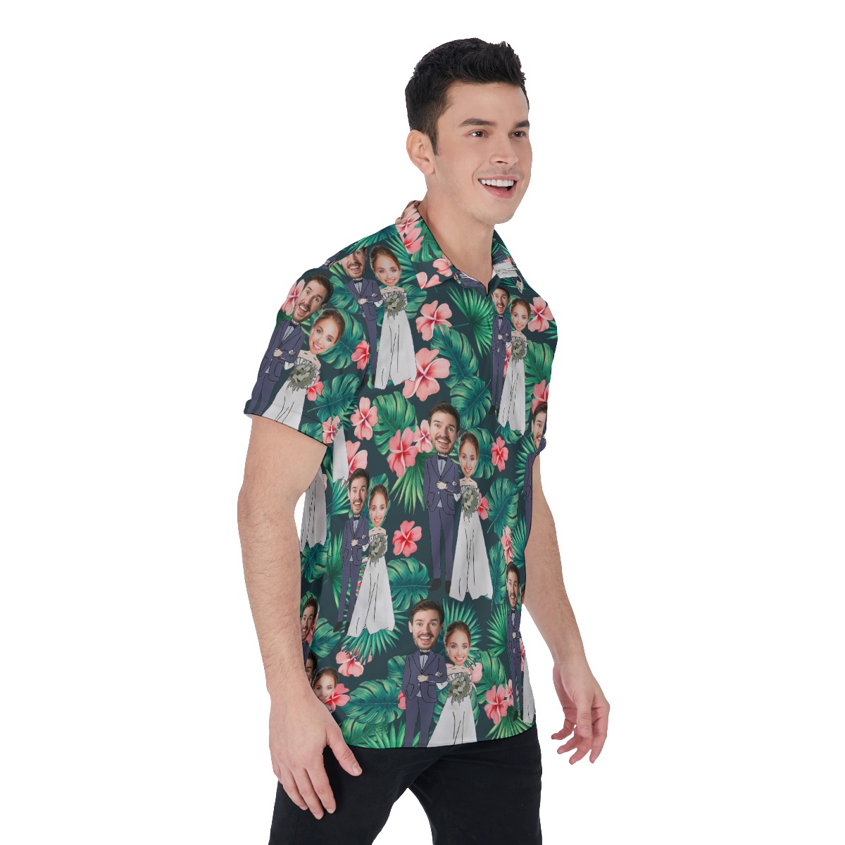 Custom Face Couple Hawaiian Polo Shirt