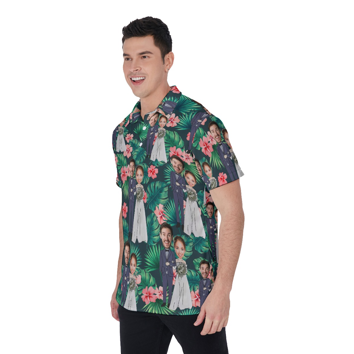 Custom Face Couple Hawaiian Polo Shirt