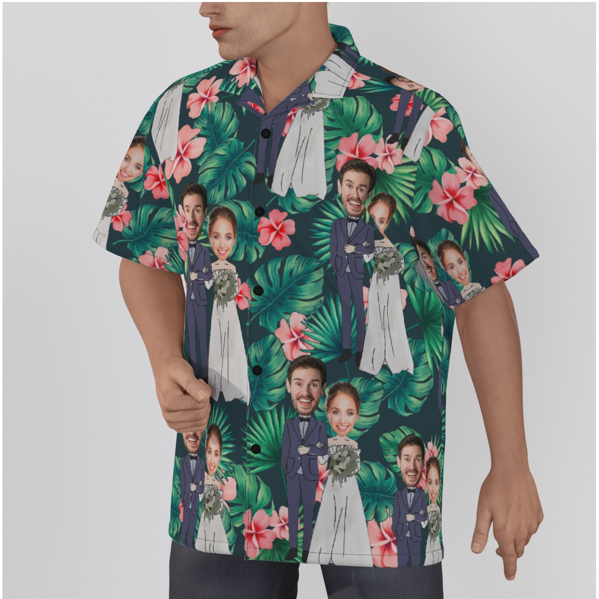 Custom Face Wedding Couple Hawaiian Shirts For Men