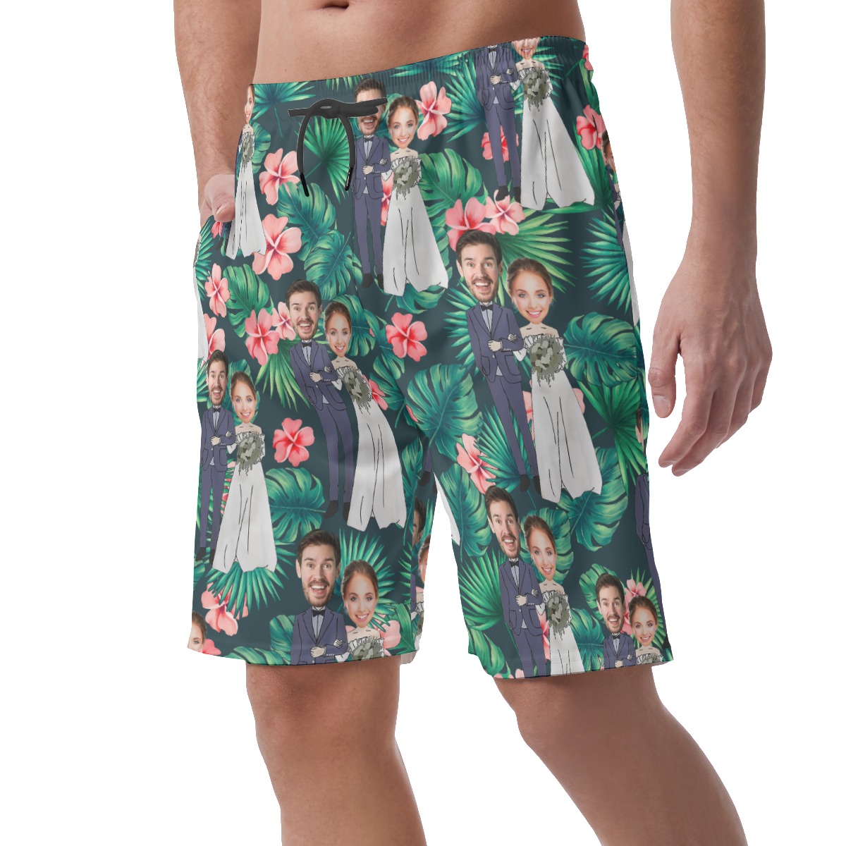 Custom Face Couple Hawaiian Shorts For Men