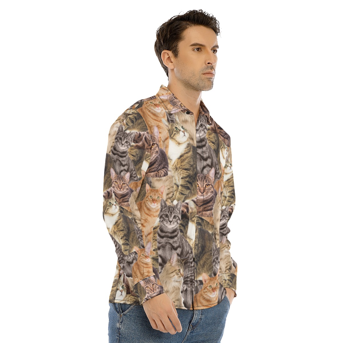 Cat Lovers Custom Photo Long Sleeve Hawaiian Shirt
