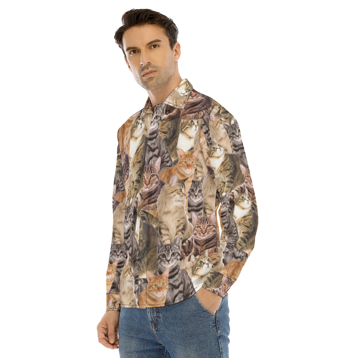 Cat Lovers Custom Photo Long Sleeve Hawaiian Shirt