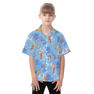 Cute Tiki Drinks Hawaiian Button Up Shirt For Kids