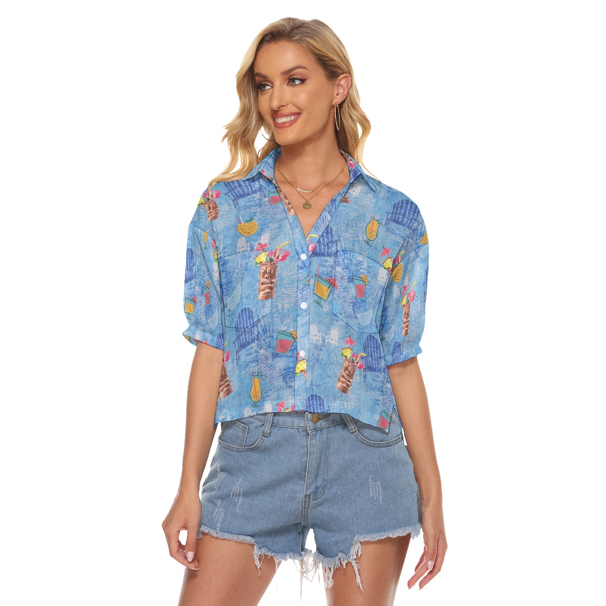 Tiki Drinks Blue Hawaiian Crop Top Shirt For Women - variant image 1