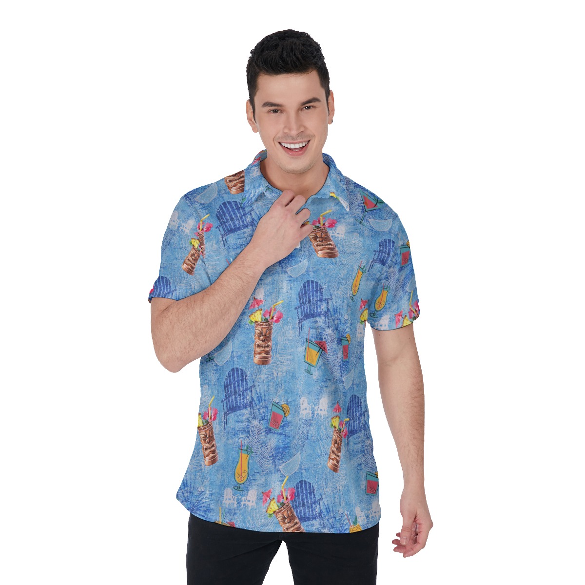 Tiki Drink Blue Hawaiian Polo Shirt For Men - variant image 1