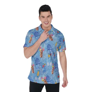 Tiki Drink Blue Hawaiian Polo Shirt For Men