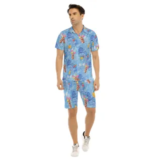 Set Tiki Drink Blue Hawaiian Shirt And Shorts For Men