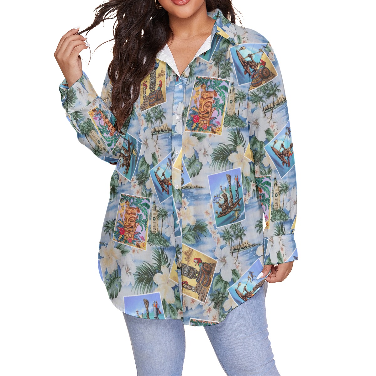 Funny Tiki Floral Women's Hawaiian Plus Size Shirt - variant image 1