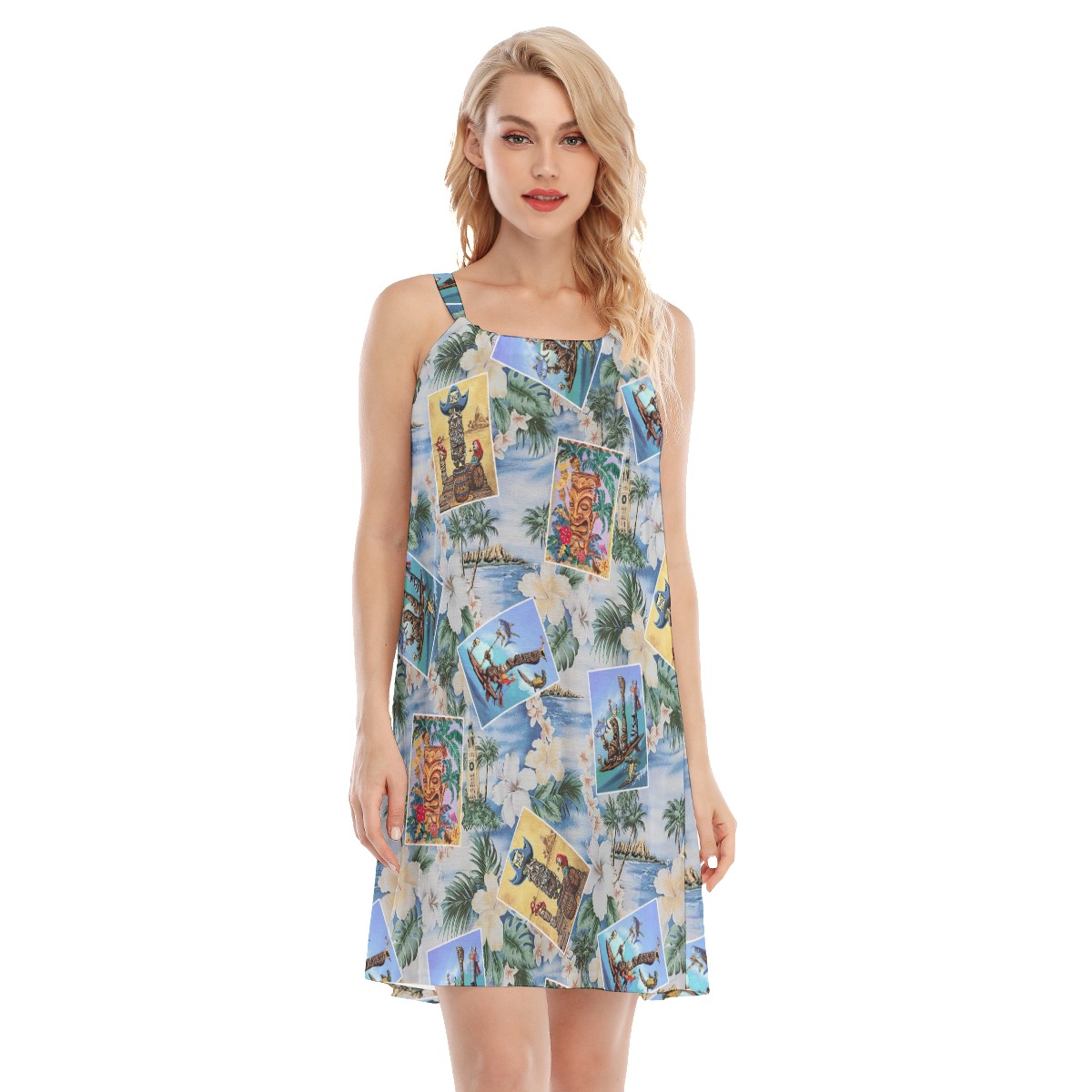 Hawaiian Tiki Floral Summer Cami Dress For Women - variant image 1