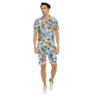 Set Tiki Tropical Hawaiian Shirt And Matching Shorts For Men