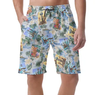 Funny Tiki Floral Summer Aloha Beach Shorts For Men