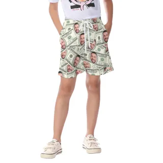 Cute Custom Face Money Summer Aloha Beach Shorts For Kids