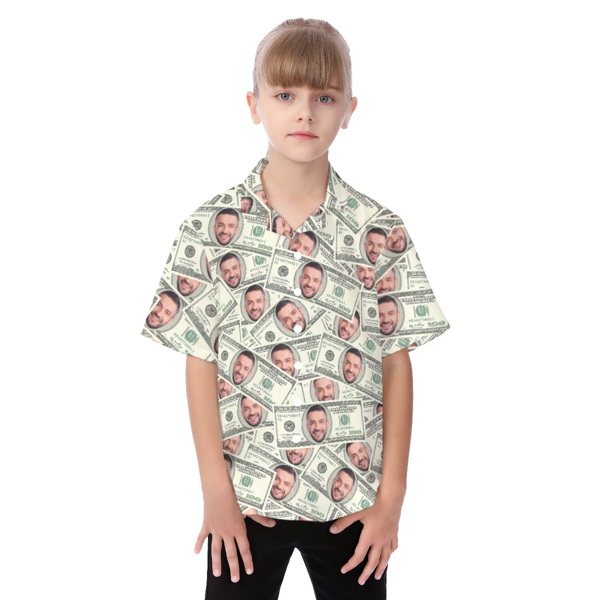 Funny Custom Face Money Kid's Hawaiian Shirt - variant image 1