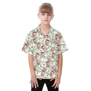 Funny Custom Face Money Kid's Hawaiian Shirt