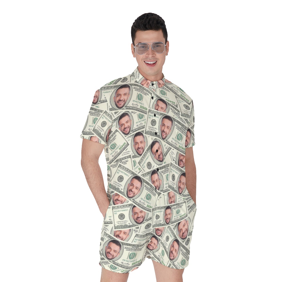 Funny Custom Face Money Hawaiian Romper For Men - variant image 1