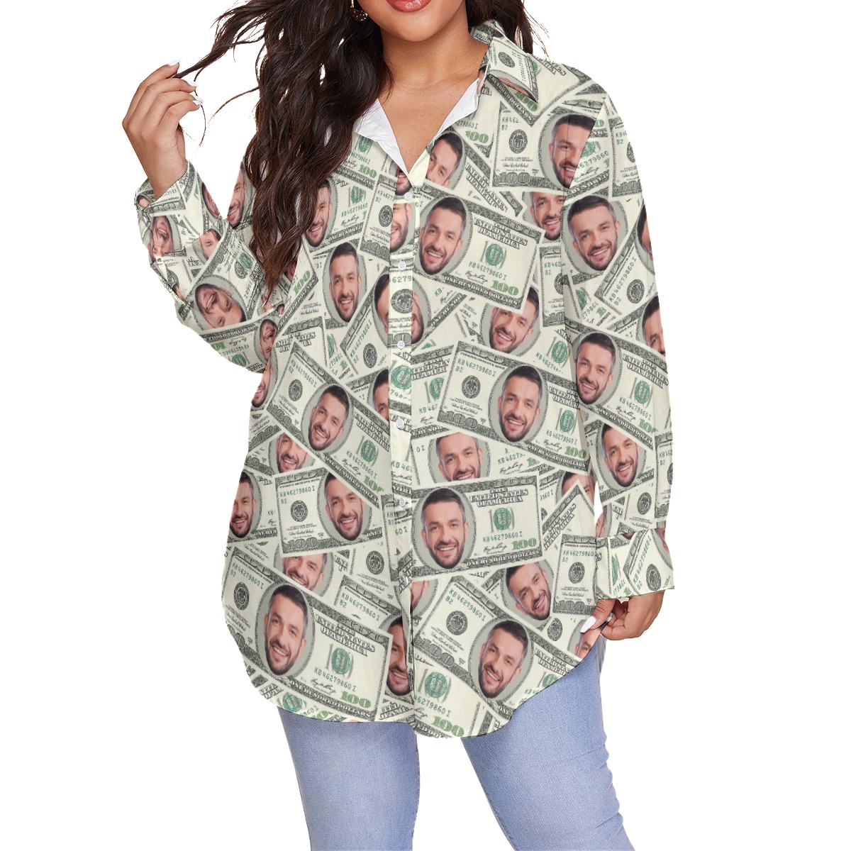 Unique Custom Face Money Hawaiian Oversize Shirt For Women - variant image 1