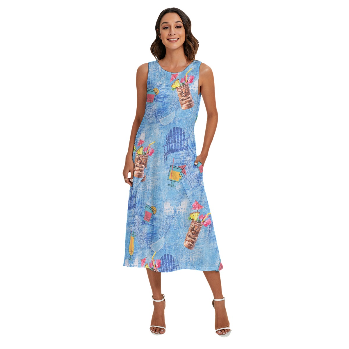 Tiki Cocktail Drinks Hawaiian Long Dress For Women