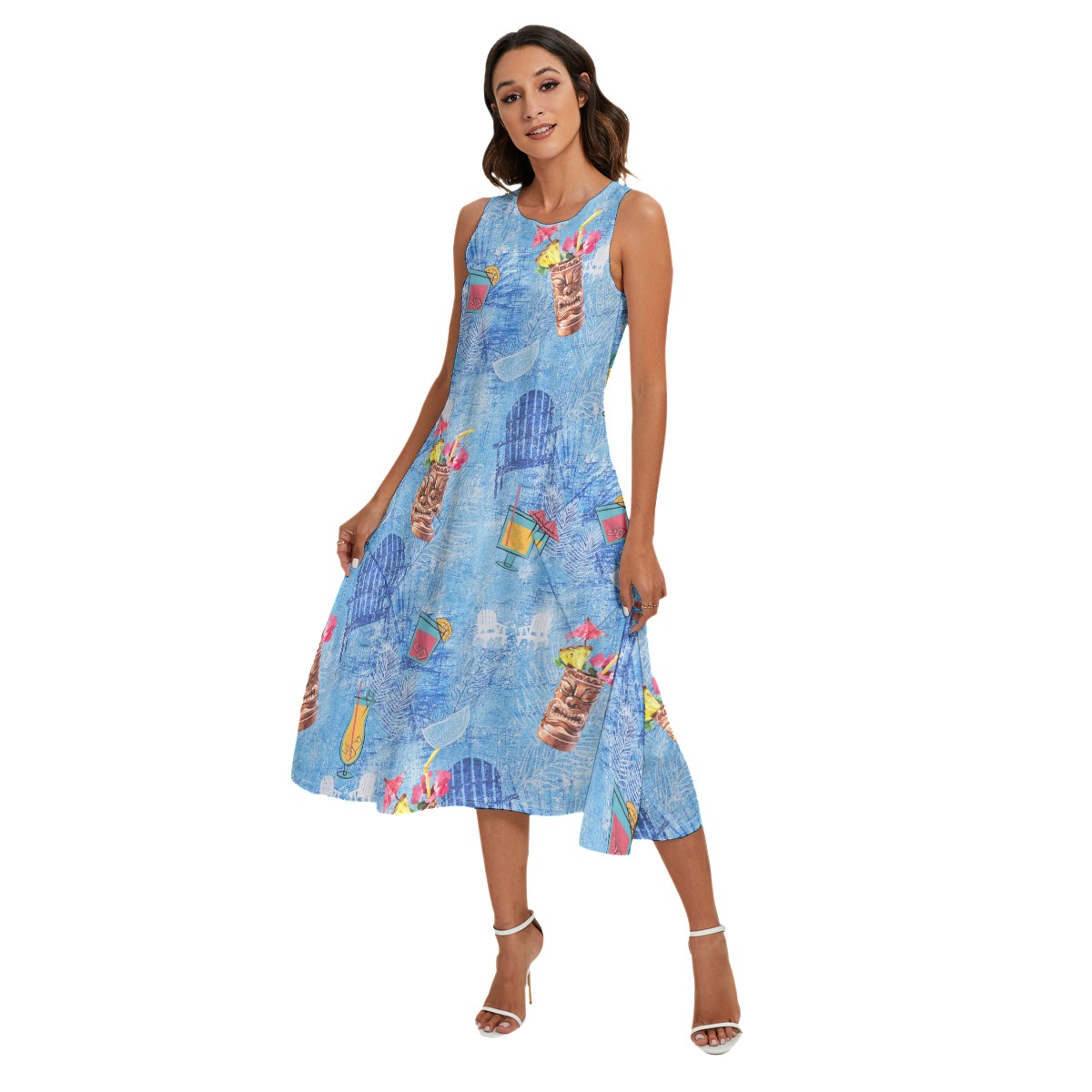 Tiki Cocktail Drinks Hawaiian Long Dress For Women