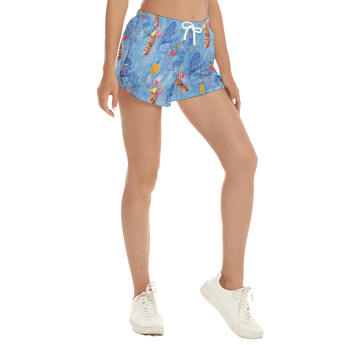 Cool Tiki Cocktail Drinks Summer Beach Shorts For Women