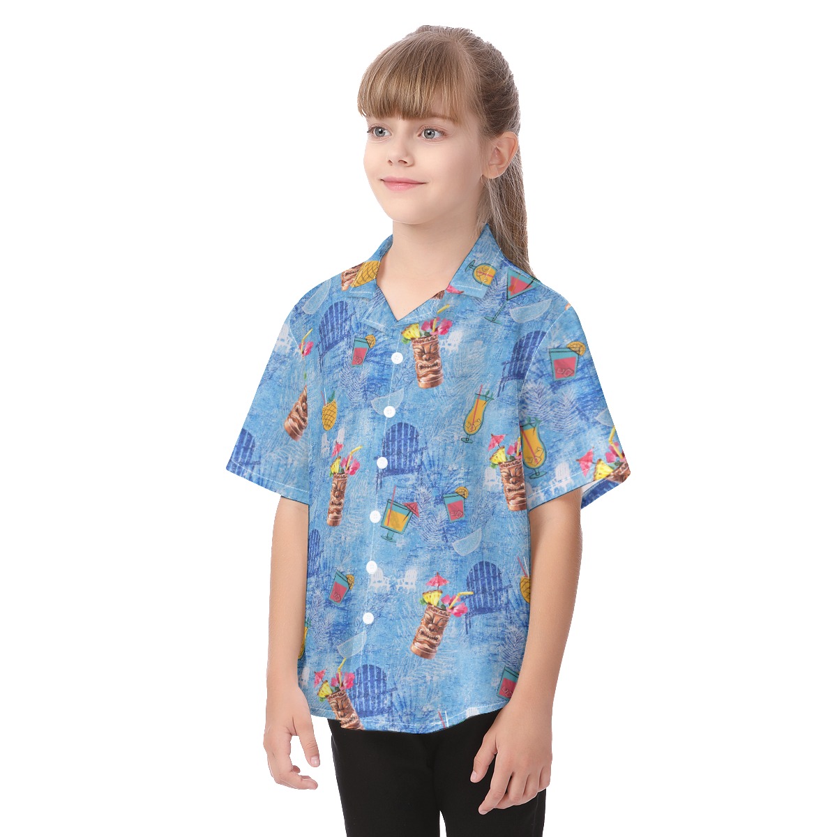 Cute Tiki Drinks Hawaiian Button Up Shirt For Kids