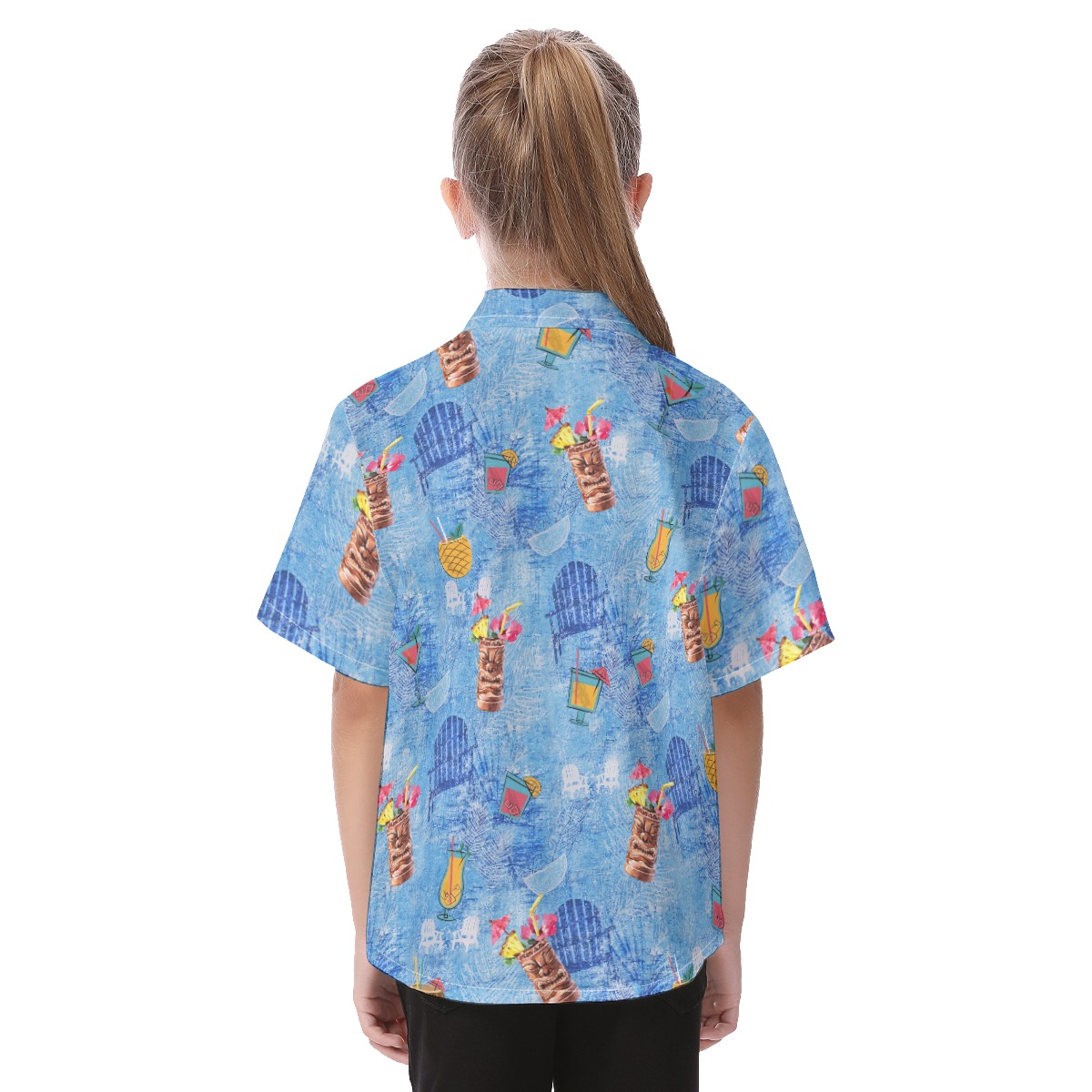 Cute Tiki Drinks Hawaiian Button Up Shirt For Kids