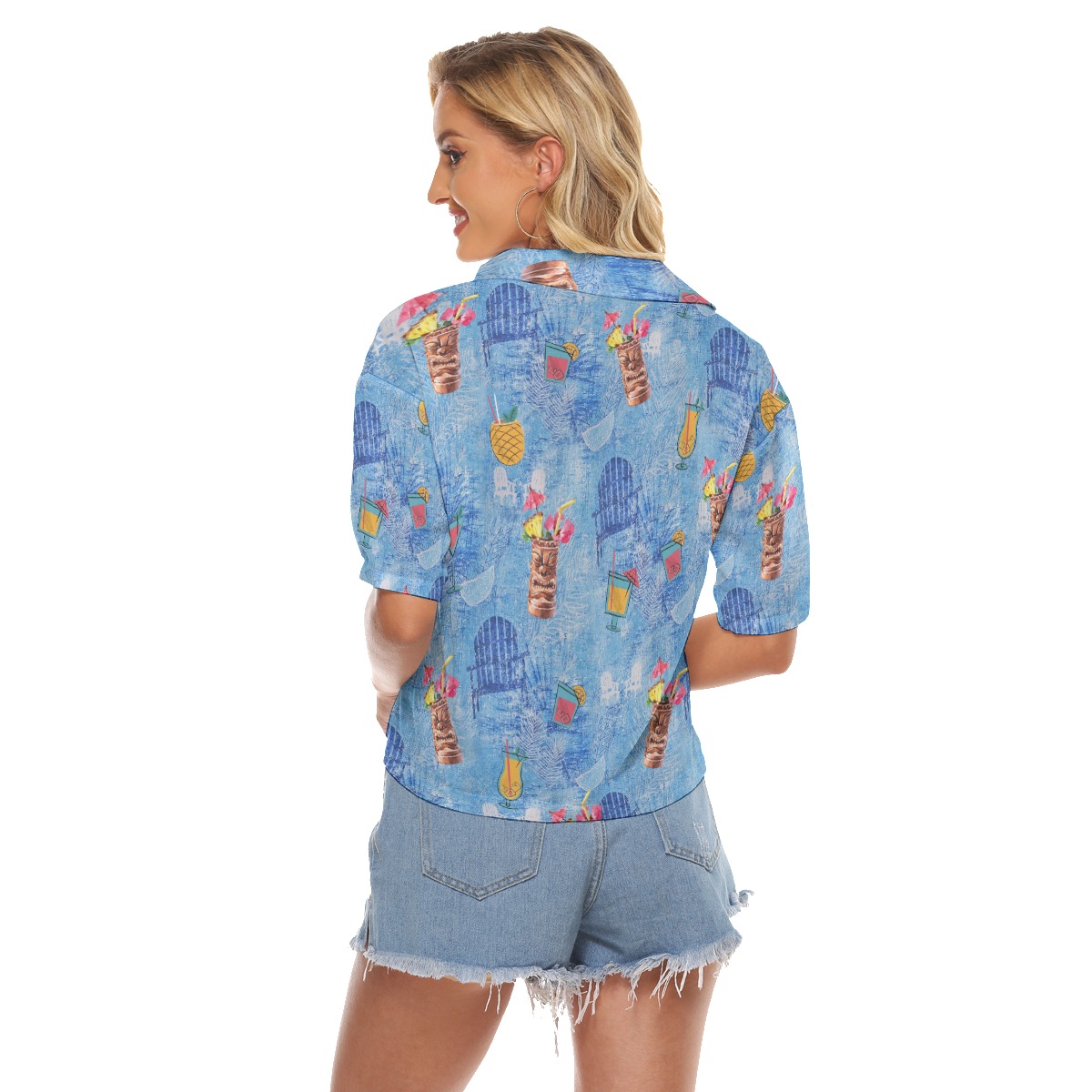 Tiki Drinks Blue Hawaiian Crop Top Shirt For Women