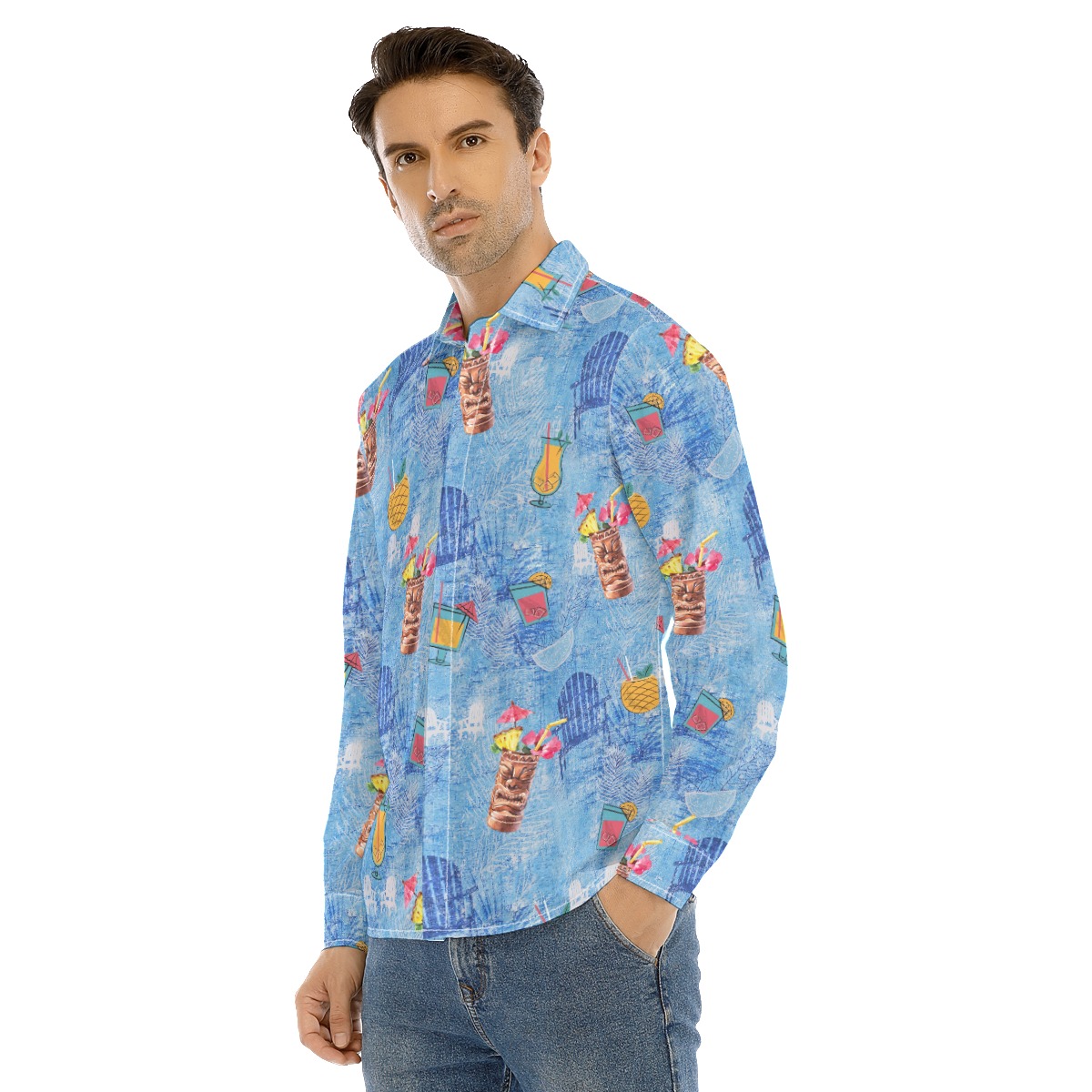 Tiki Bar Drinks Aloha Long Sleeve Shirt For Men