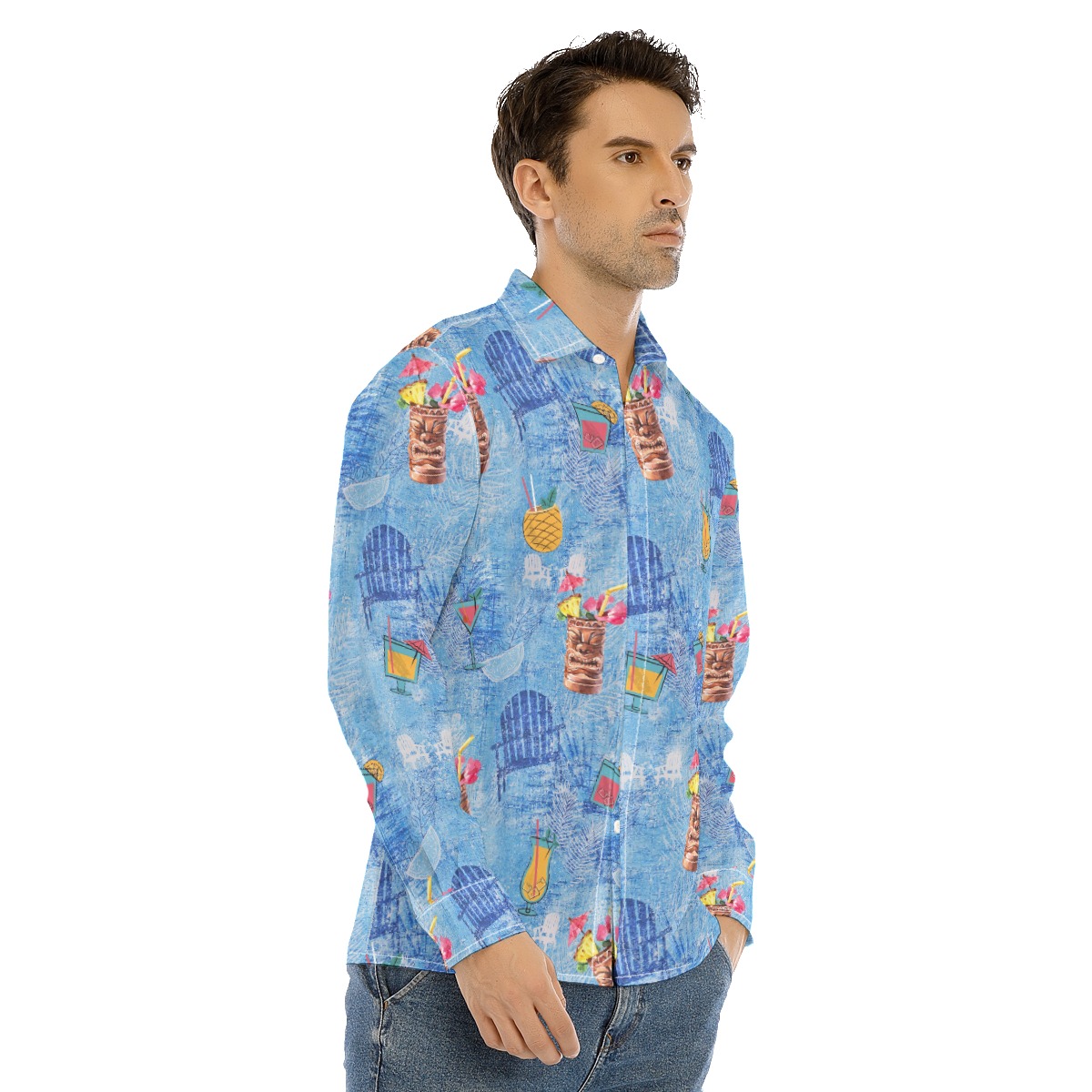 Tiki Bar Drinks Aloha Long Sleeve Shirt For Men