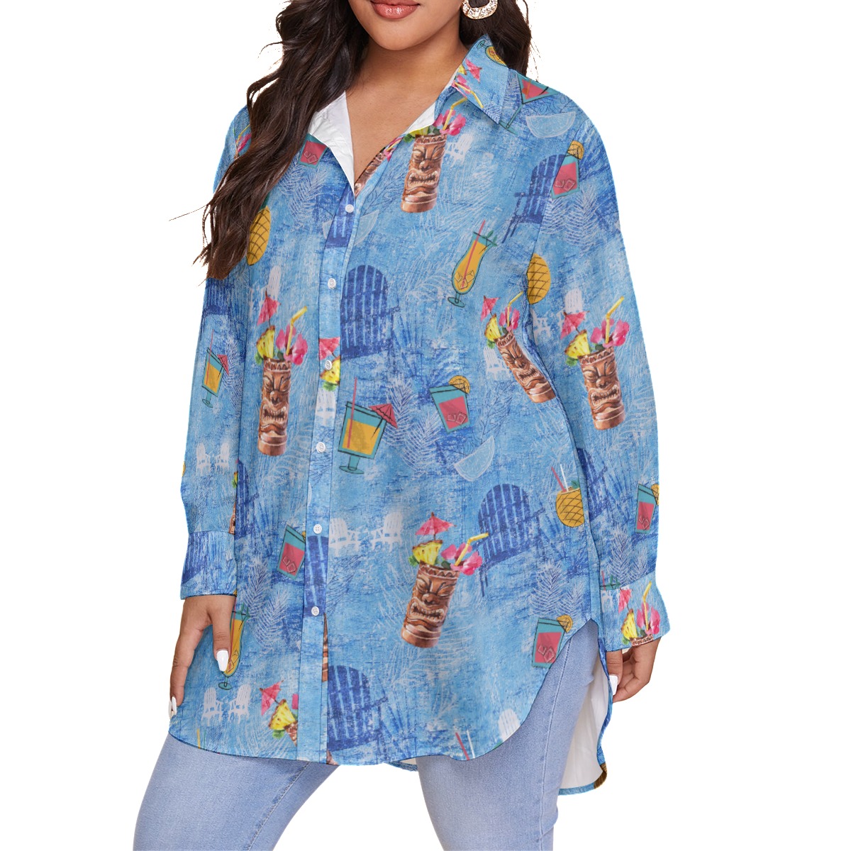 Tiki Bar Drinks Hawaiian Plus Size Shirt For Women