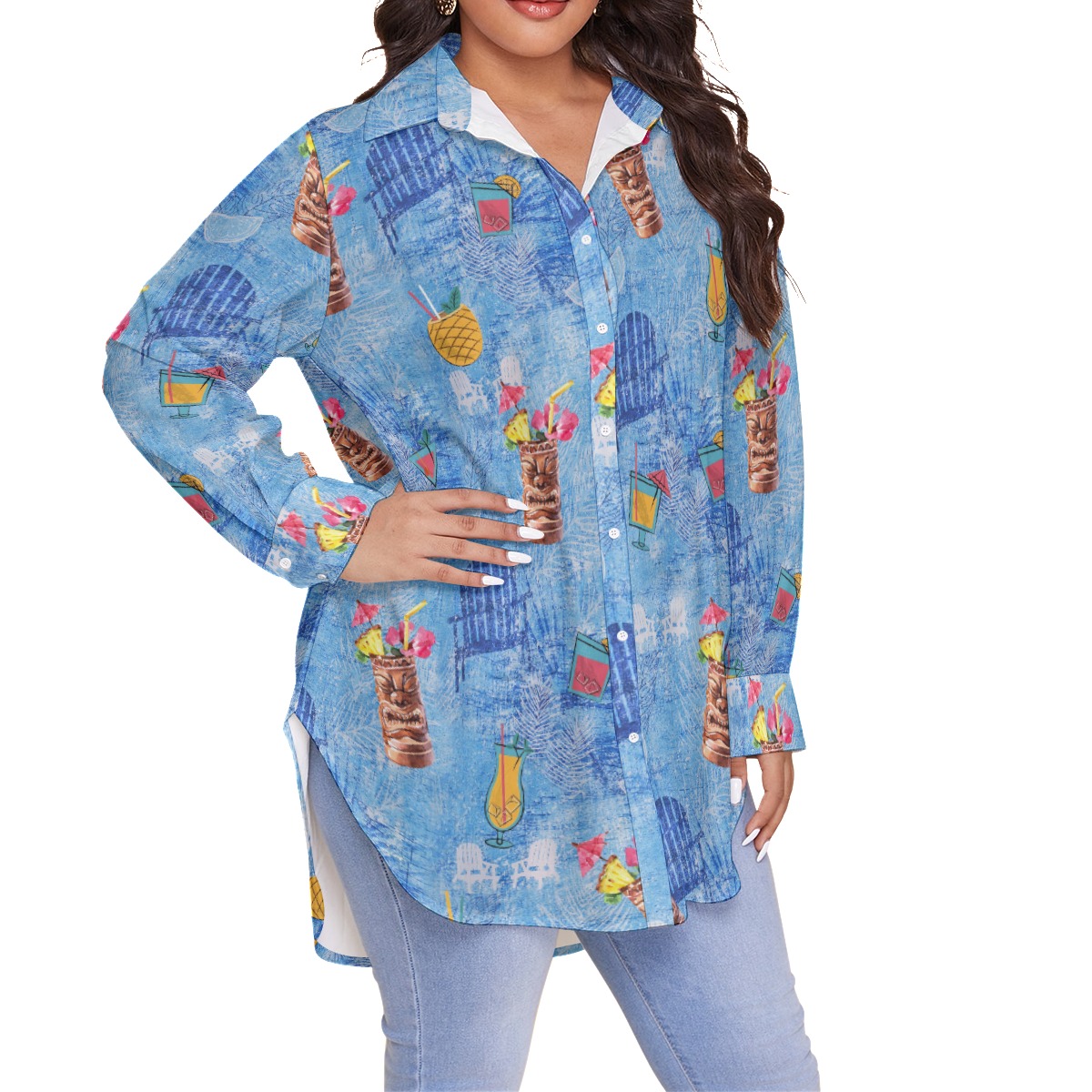 Tiki Bar Drinks Hawaiian Plus Size Shirt For Women
