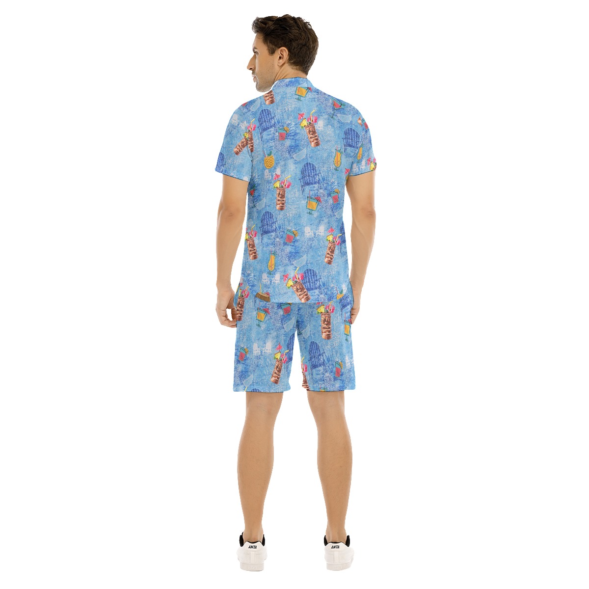 Set Tiki Drink Blue Hawaiian Shirt And Shorts For Men