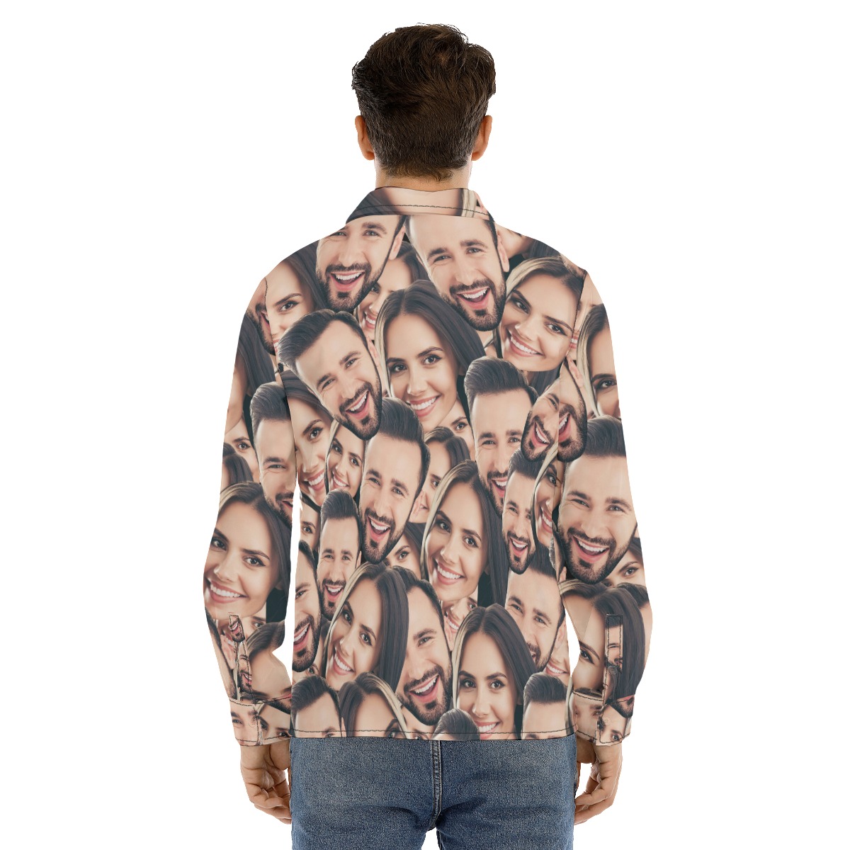 Custom Couple Faces Long Sleeve Hawaiian Shirt