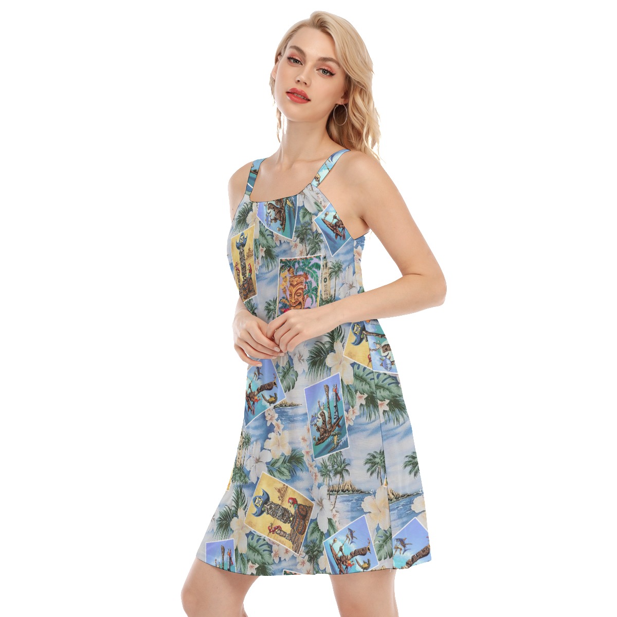 Hawaiian Tiki Floral Summer Cami Dress For Women