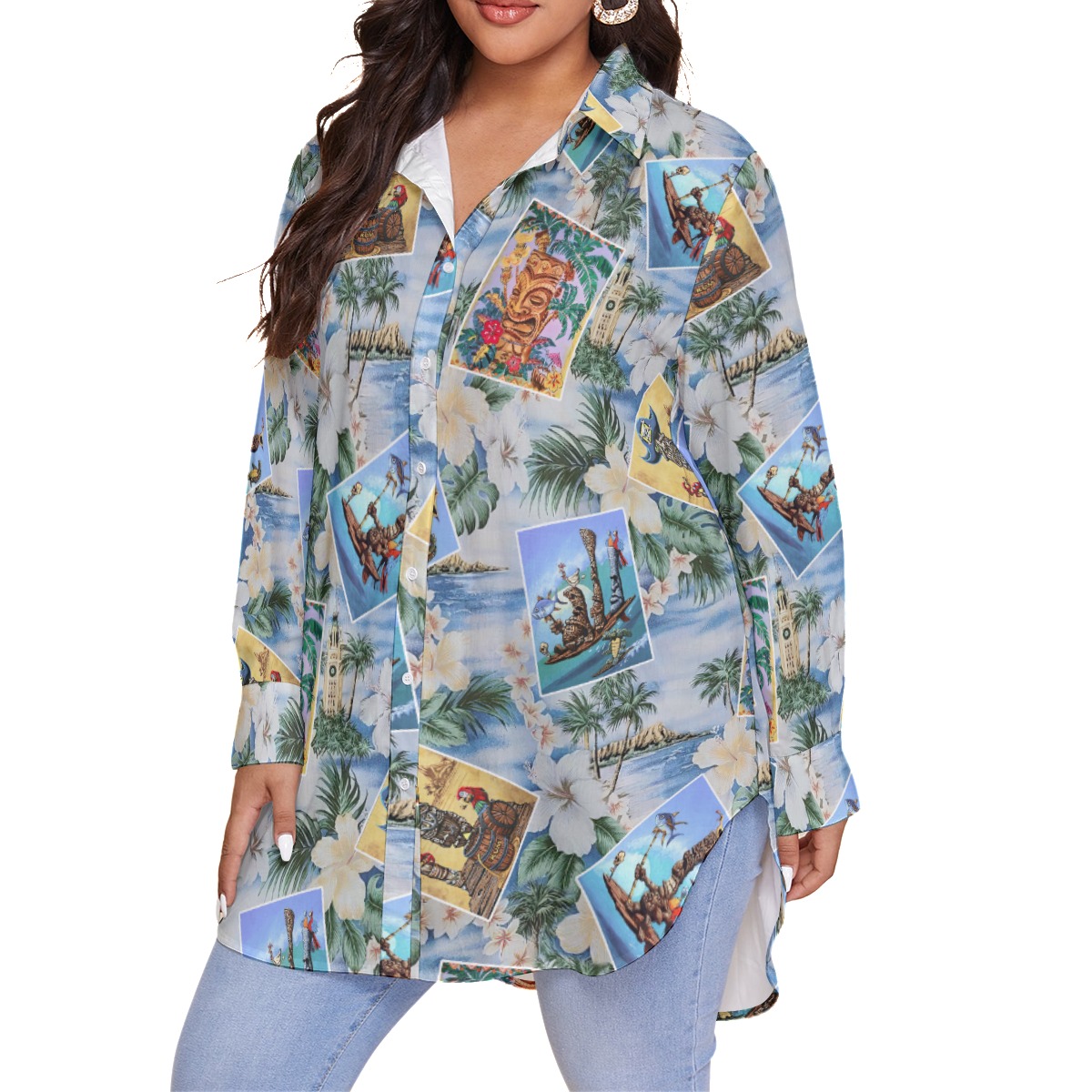 Funny Tiki Floral Women's Hawaiian Plus Size Shirt
