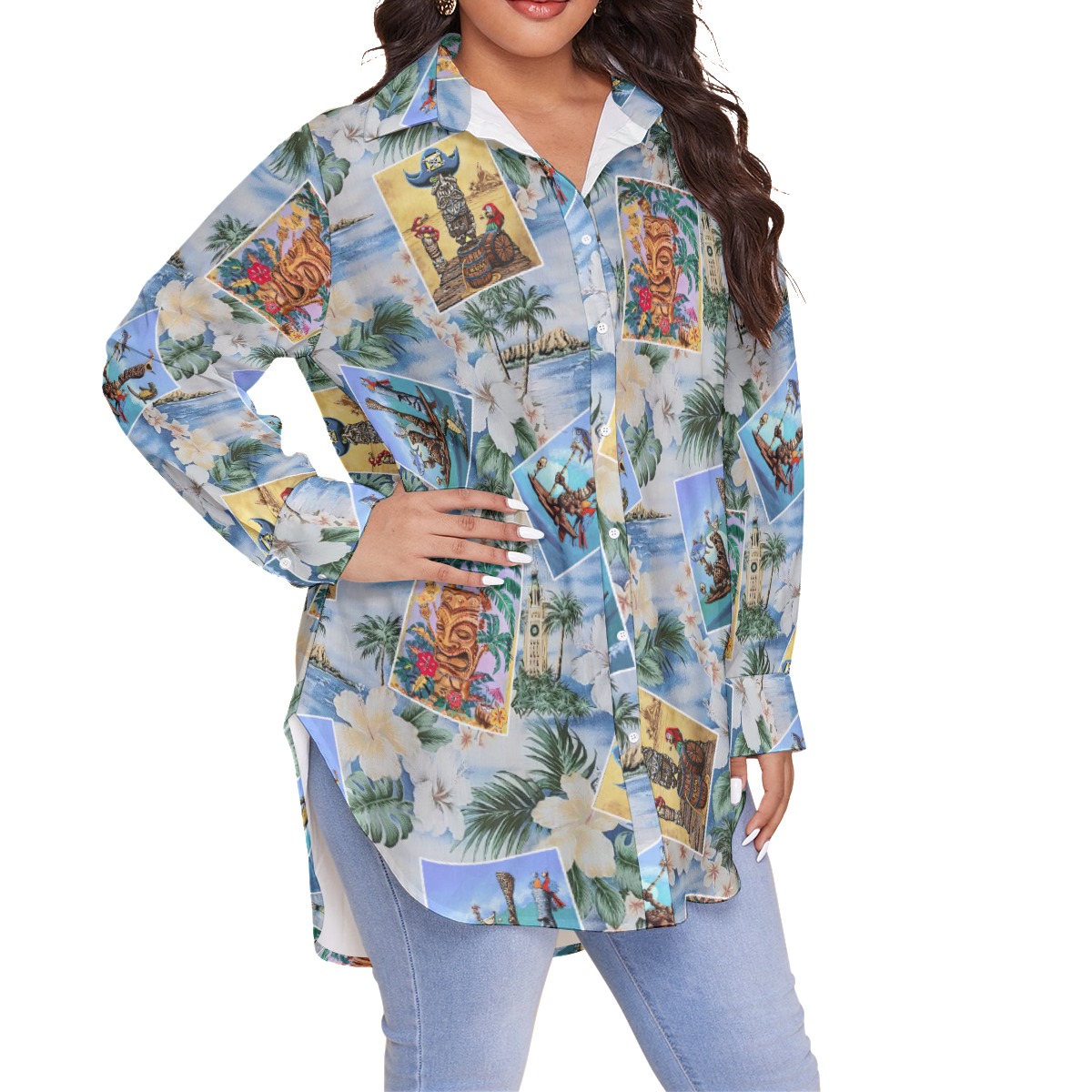 Funny Tiki Floral Women's Hawaiian Plus Size Shirt