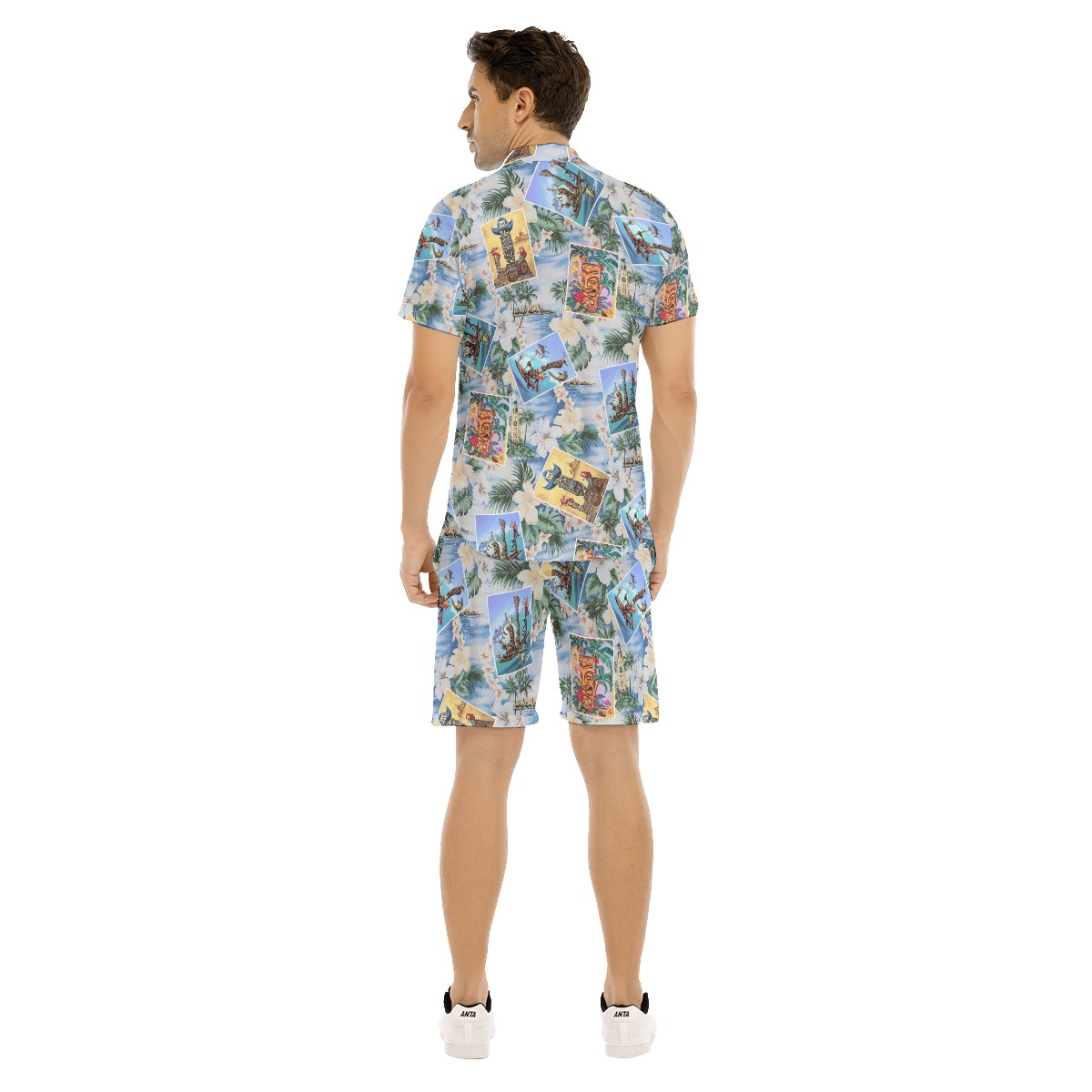 Set Tiki Tropical Hawaiian Shirt And Matching Shorts For Men