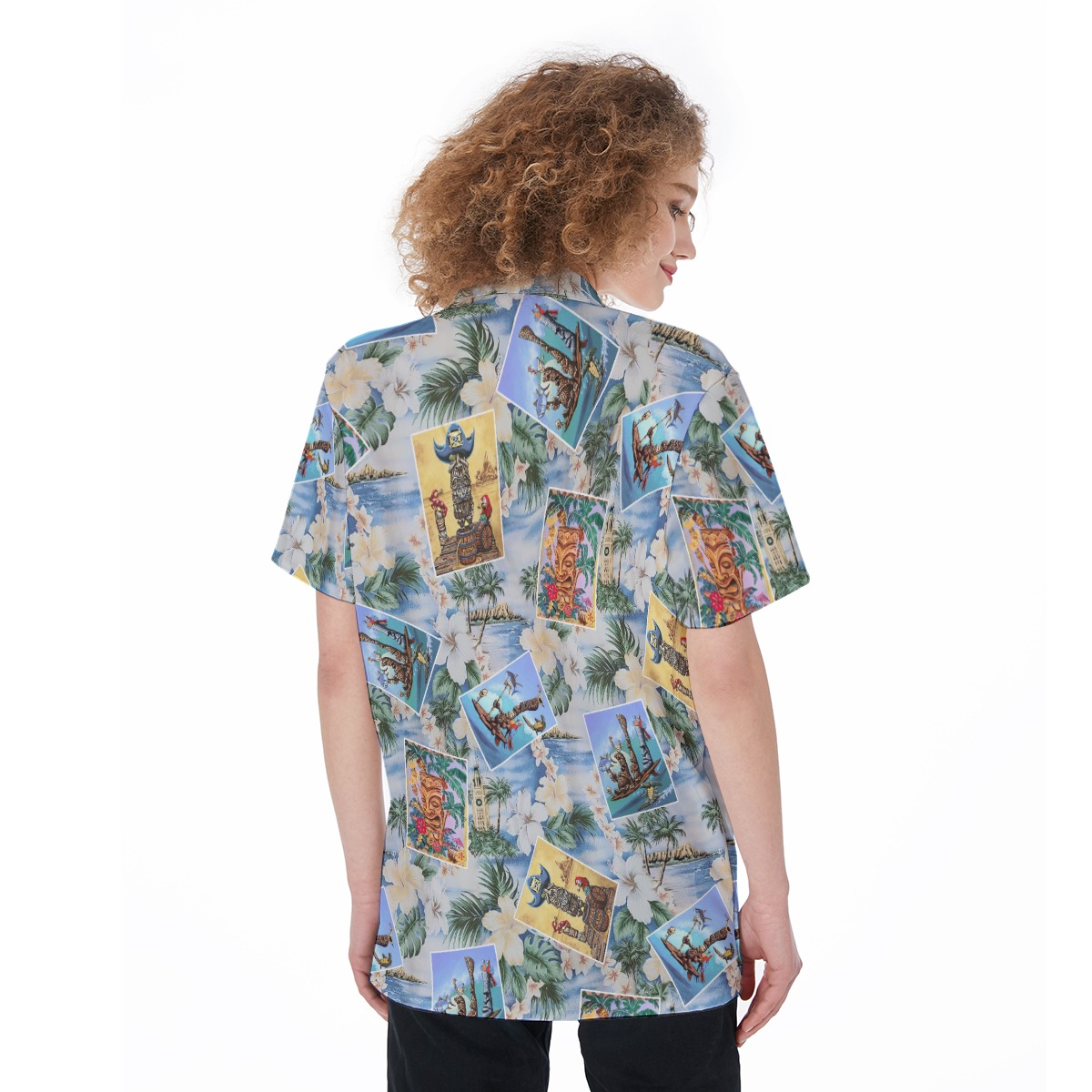 Funny Tiki Floral Aloha Button Up Shirt For Women