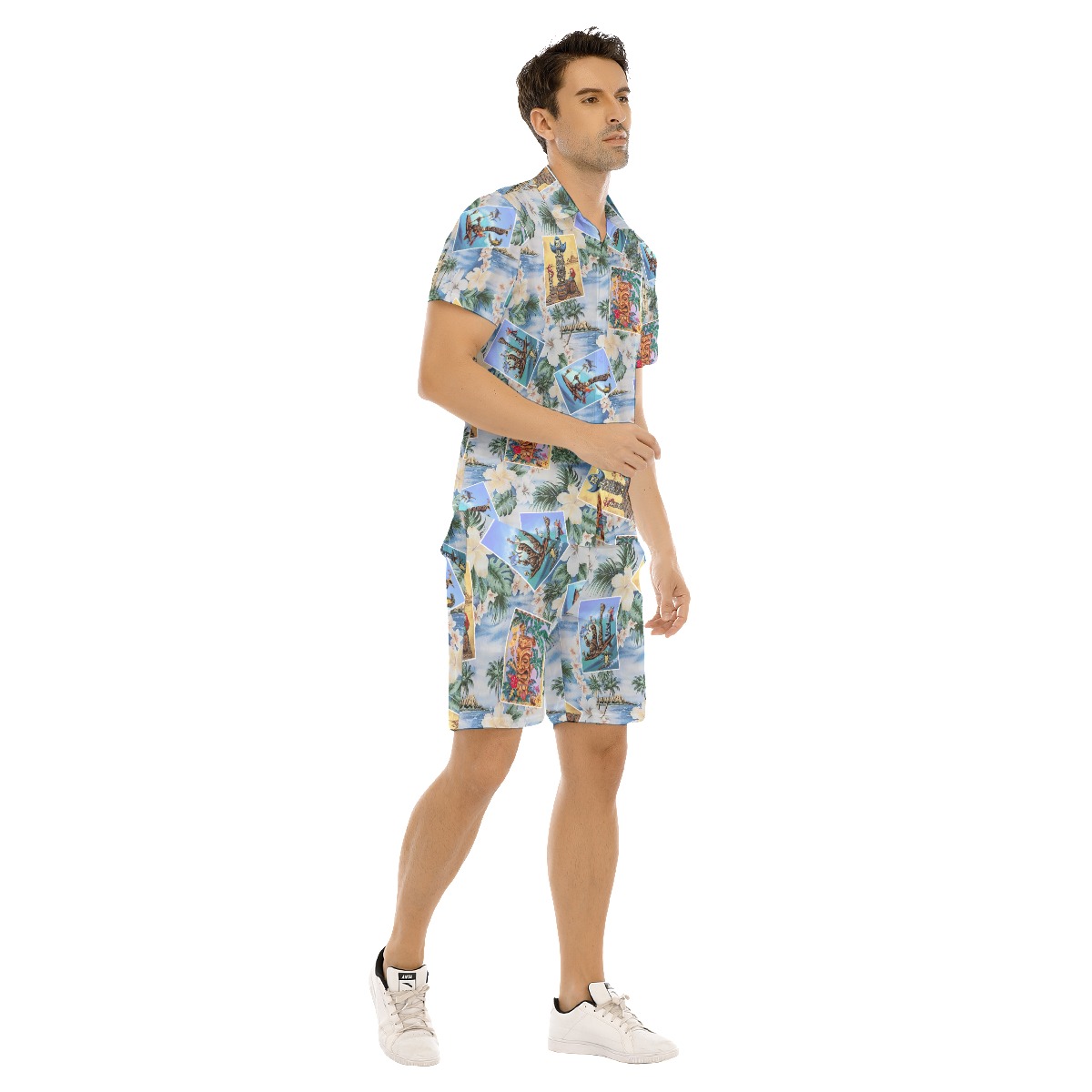 Set Tiki Tropical Hawaiian Shirt And Matching Shorts For Men