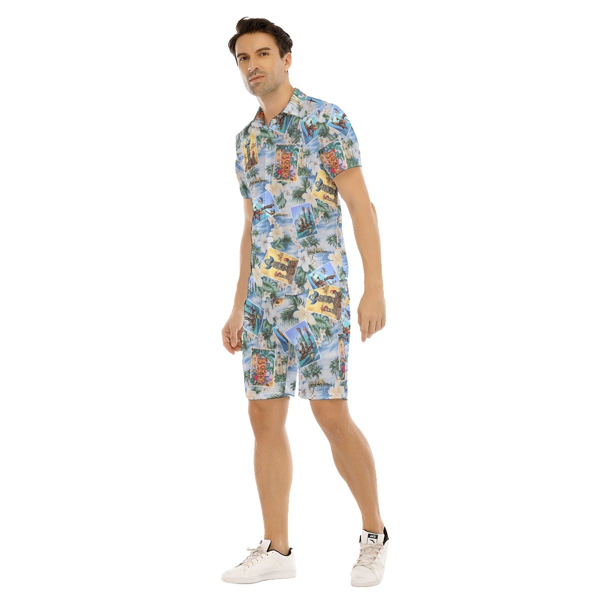 Set Tiki Tropical Hawaiian Shirt And Matching Shorts For Men