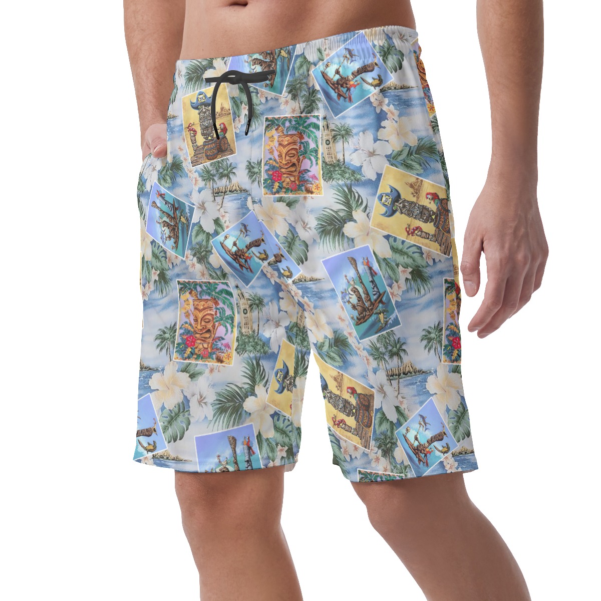 Funny Tiki Floral Summer Aloha Beach Shorts For Men