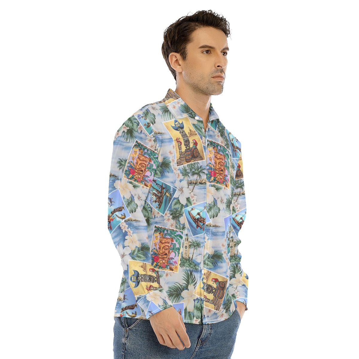 Tropical Tiki Men's Long Sleeve Hawaiian Shirt