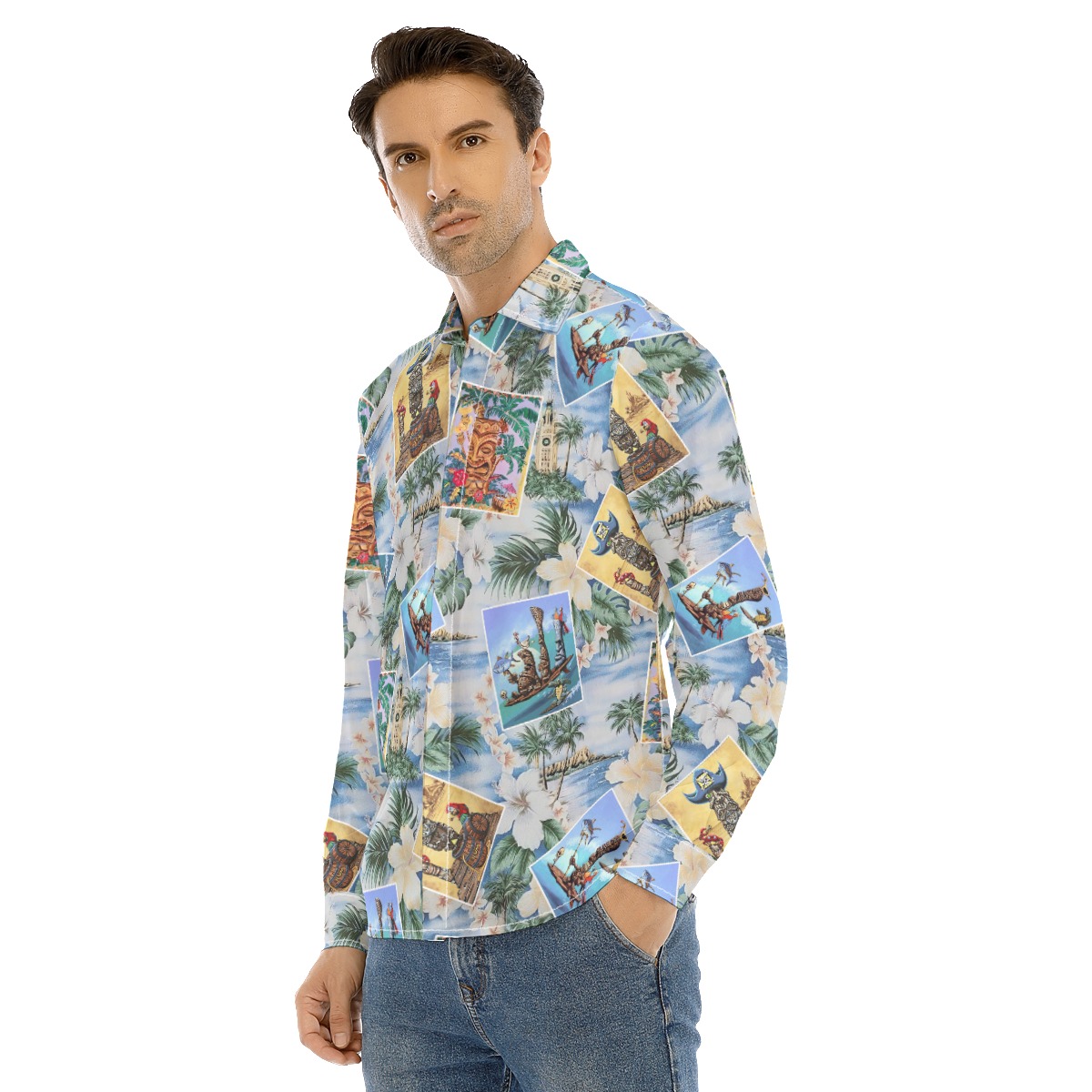 Tropical Tiki Men's Long Sleeve Hawaiian Shirt