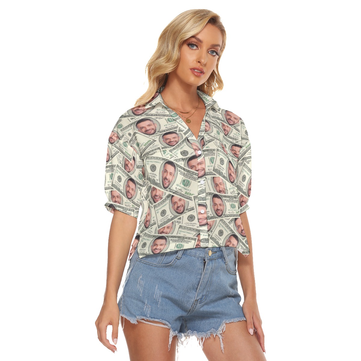 Custom Face Money Hawaiian Crop Top Shirt For Women